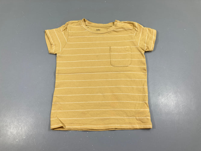 T-shirt m.c jaune rayé poche, moins cher chez Petit Kiwi