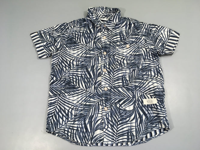 Chemise m.c blan/bleu feuillage, moins cher chez Petit Kiwi
