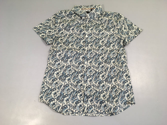 Chemise m.c beige/bleu feuillage, moins cher chez Petit Kiwi