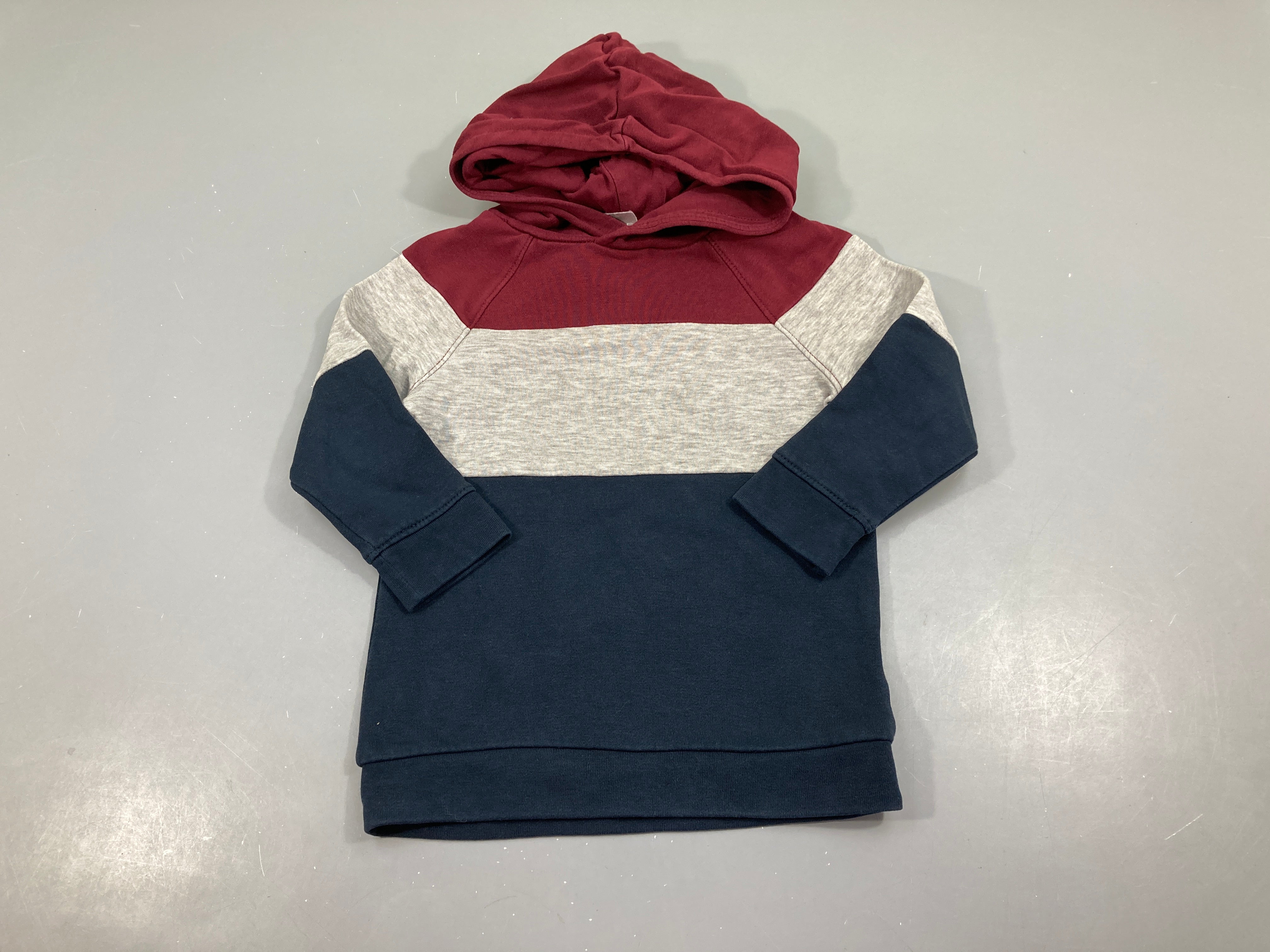 Sweat gris/bordeaux/bleu foncé à capuche