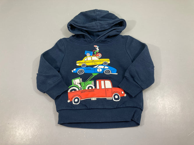 Sweat bleu foncé véhicules à capuche, moins cher chez Petit Kiwi