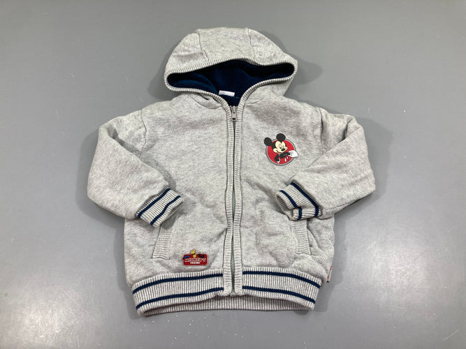 Gilet zippé gris chiné à capuche, doublé velours, moins cher chez Petit Kiwi