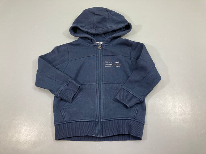 Sweat zippé bleu foncé à capuche, moins cher chez Petit Kiwi