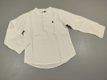 T-shirt m.l blanc col mao 54% lin 46% coton