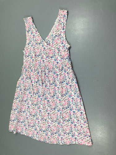 Robe s.m jersey blanche tachetée bleu/rose (taille estimée, pas d'étiquette), moins cher chez Petit Kiwi