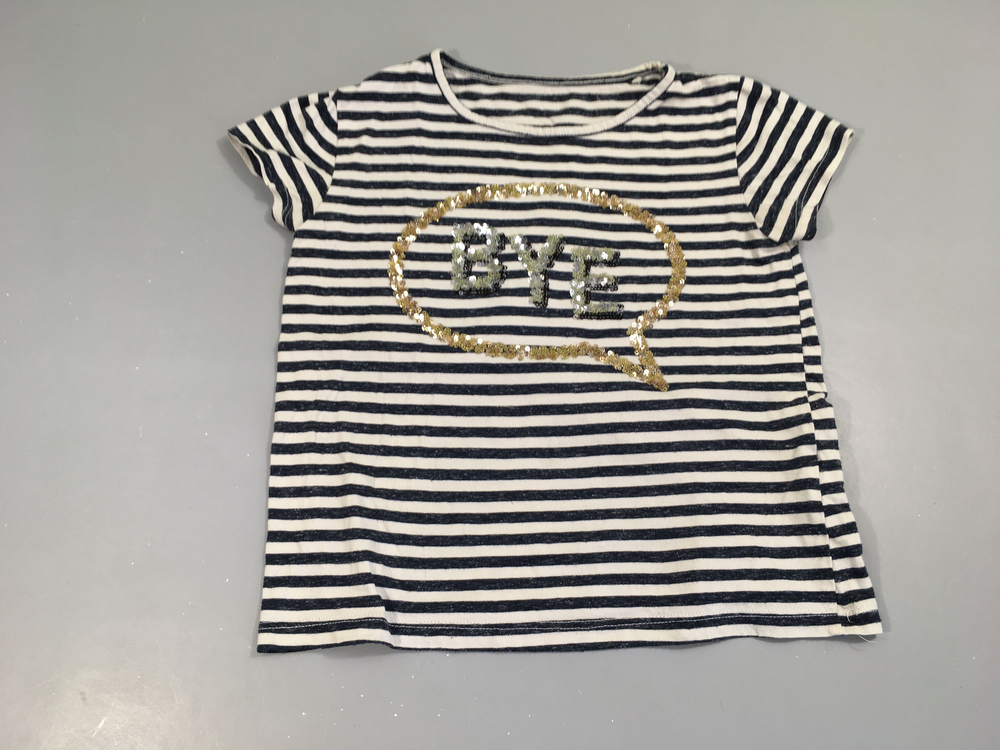 T-shirt m.c blanc rayé bleu BYE sequins, bouloché