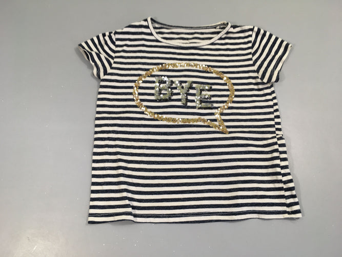 T-shirt m.c blanc rayé bleu BYE sequins, bouloché, moins cher chez Petit Kiwi