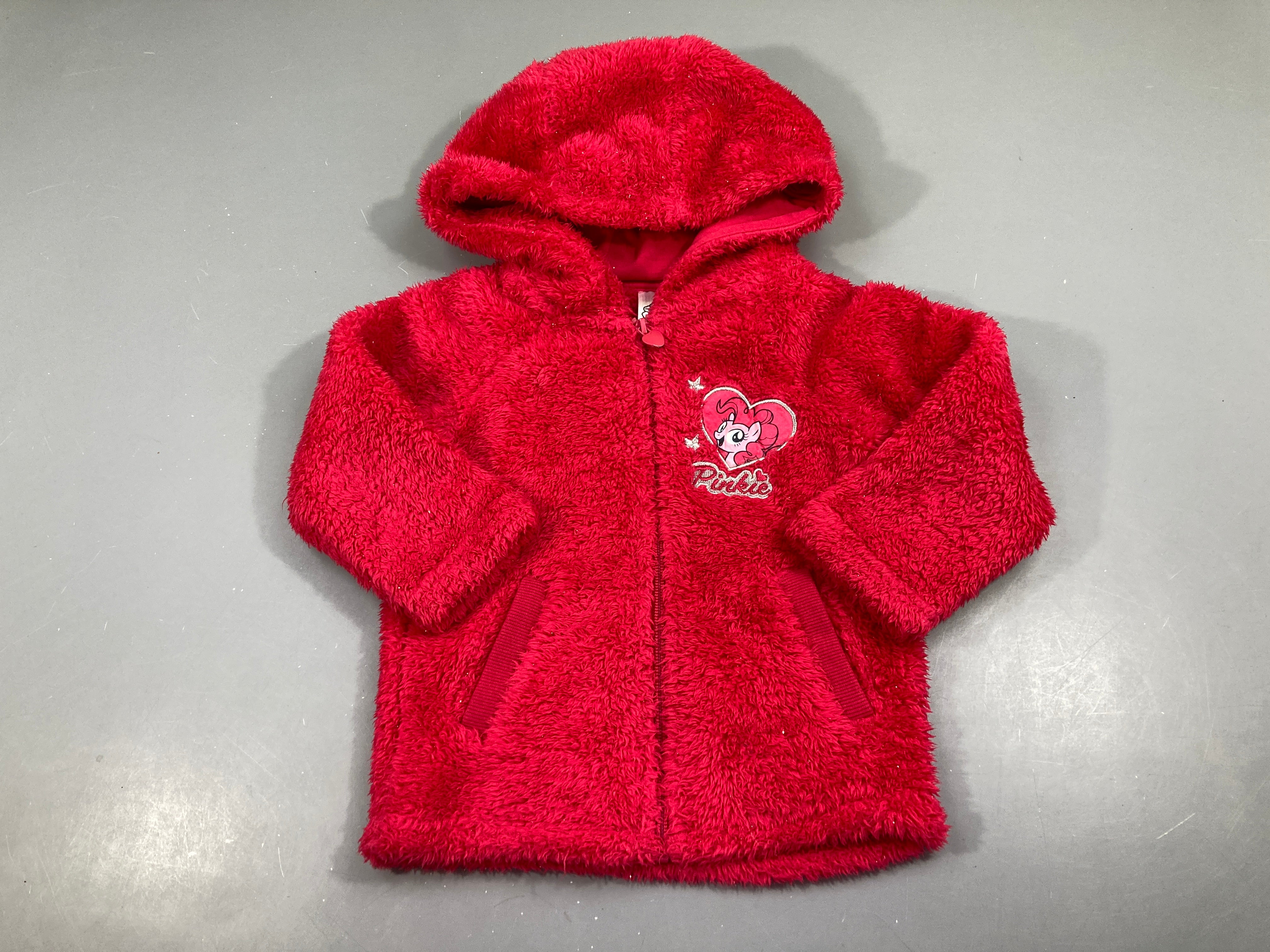 Gilet zippé velours rose vif poney à capuche