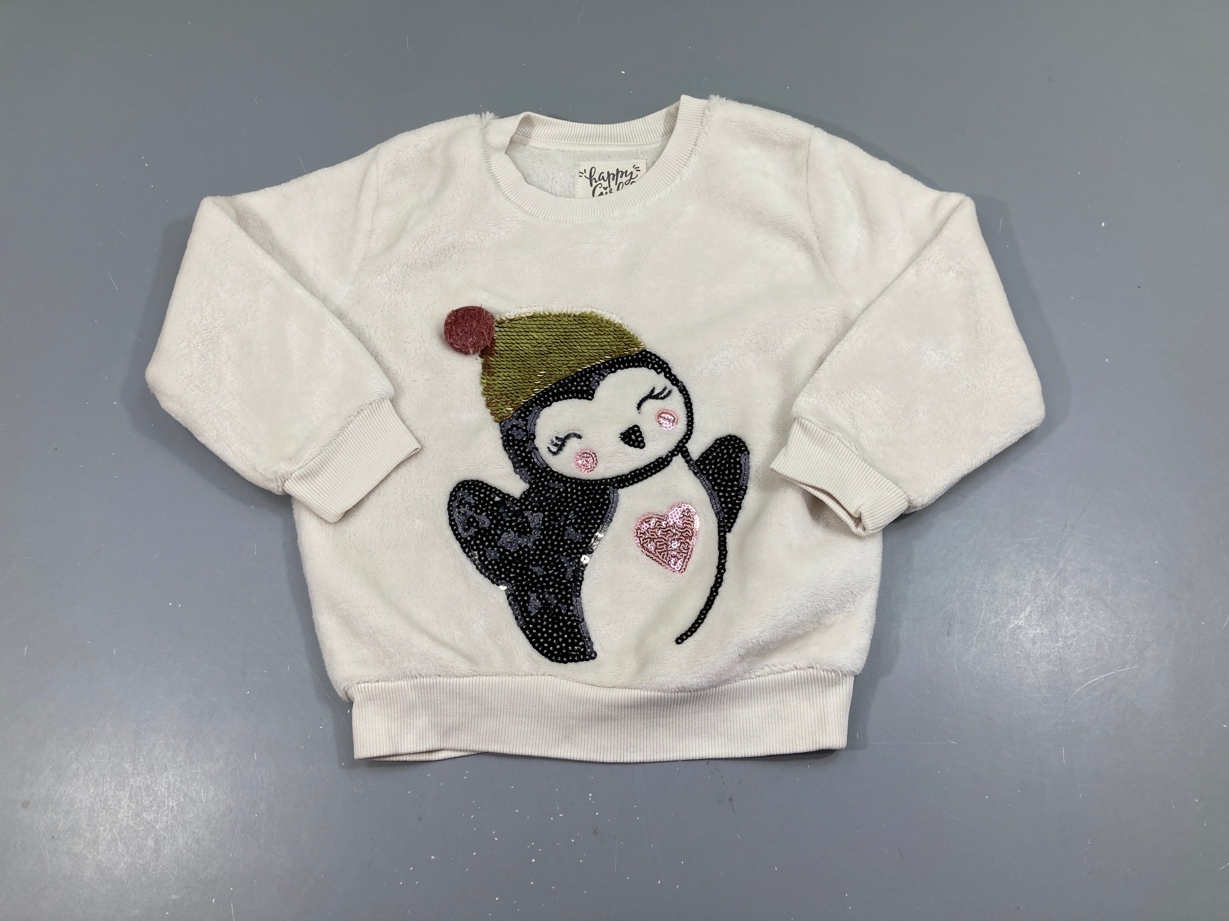 Pull velours blanc pingouin sequins