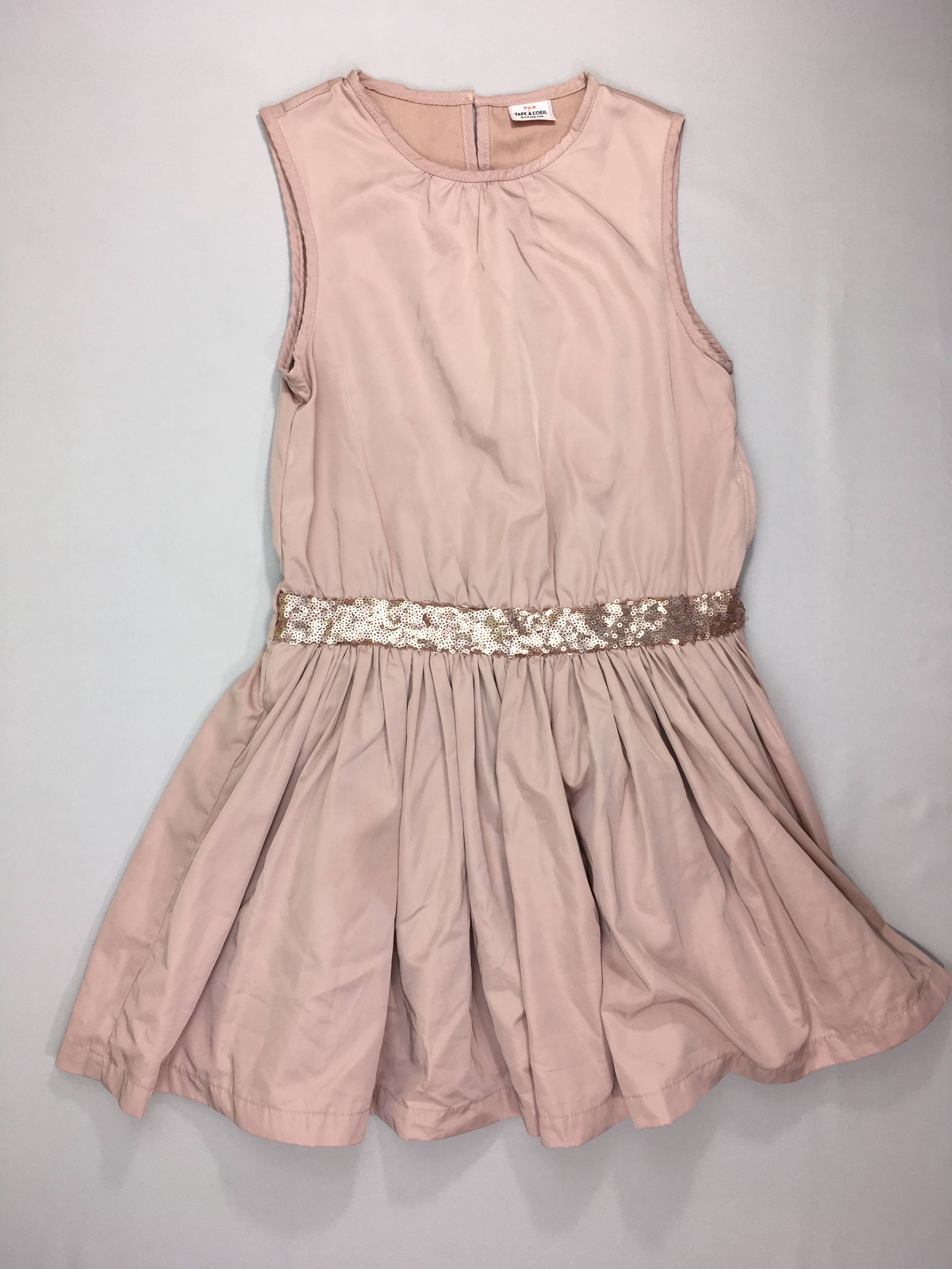 Robe satinée vieux rose sequoins ceinture