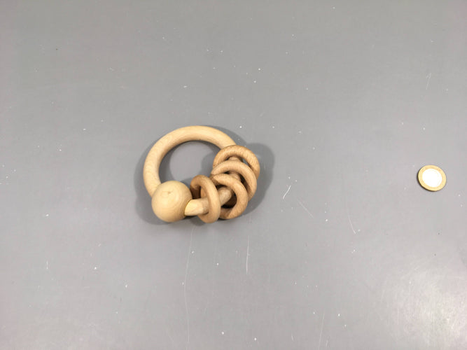 Hochet anneau en bois avec petits anneaux, moins cher chez Petit Kiwi