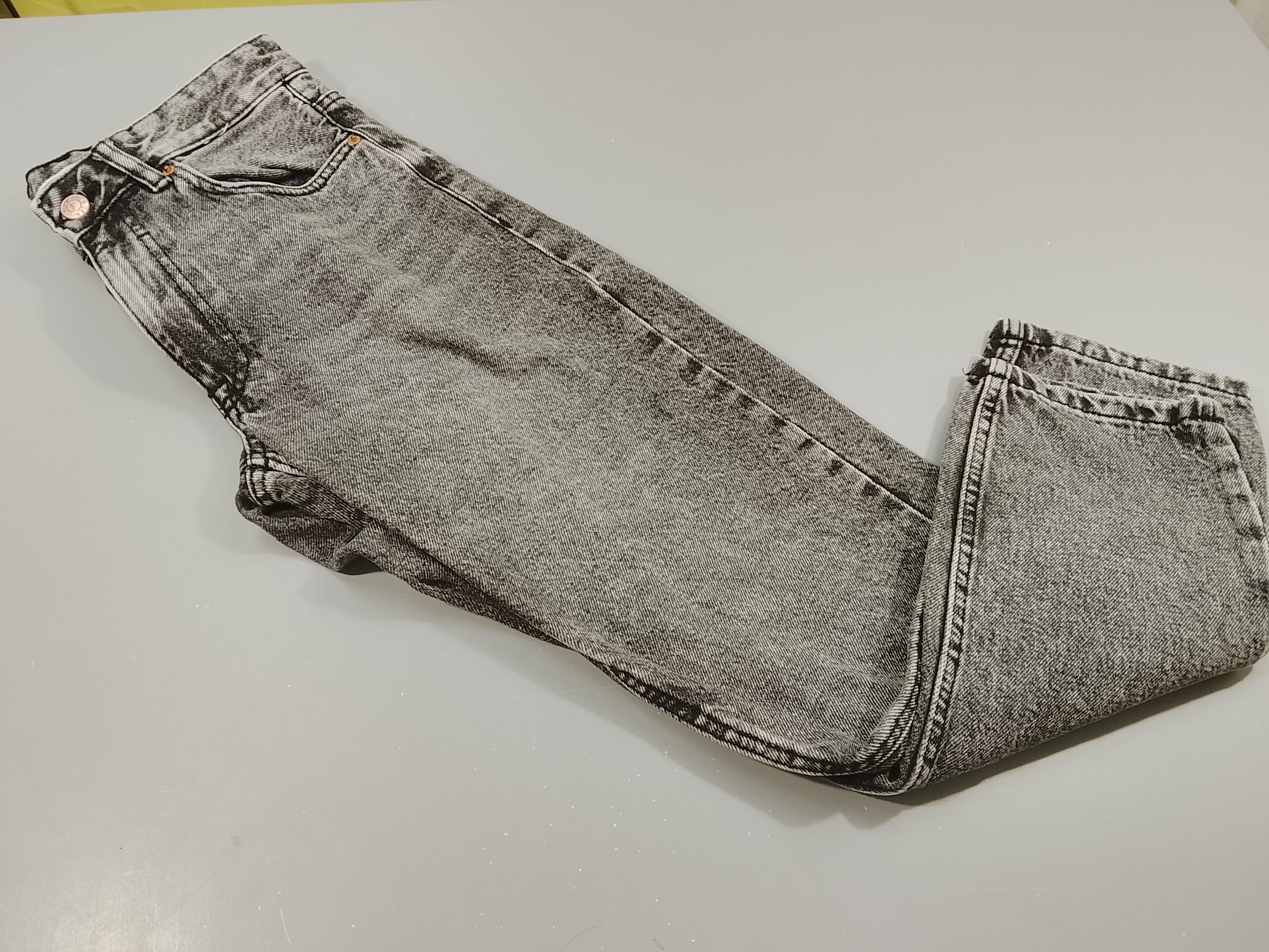 Pantalon denim Straight  gris effet délavé  (36)