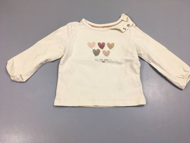 T-shirt m.l blanc cassé coeurs, moins cher chez Petit Kiwi