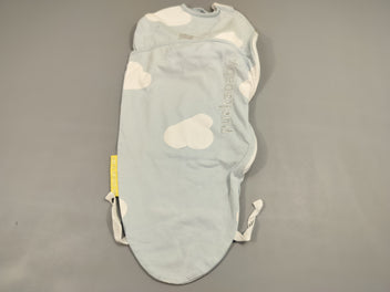 Cape d'emmaillotage Puk a baby bleu ciel, nuages blancs, couronne argentée 0-3m