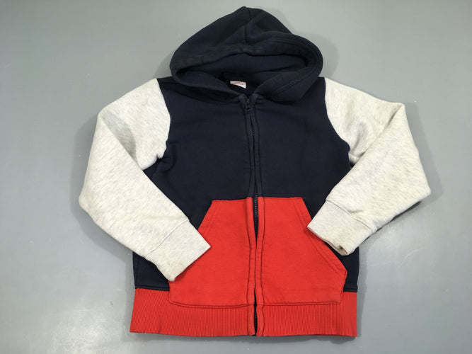 Sweat zippé à capuche bleu foncé-gris-rouge, moins cher chez Petit Kiwi