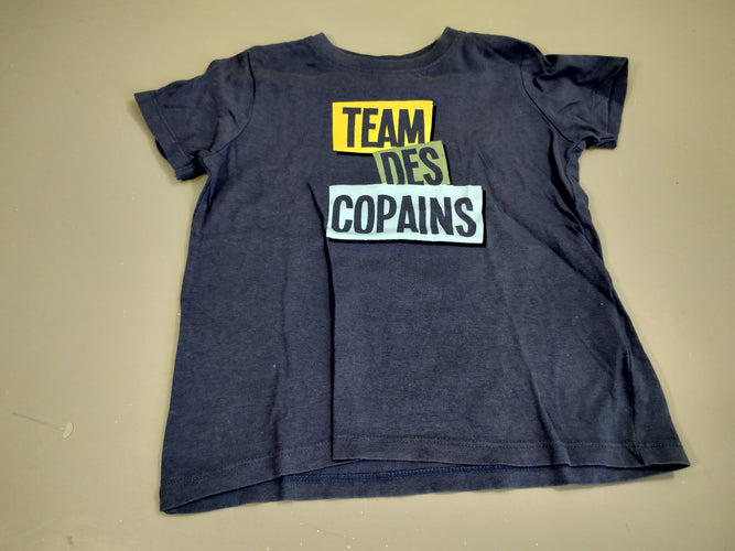 T-shirt m.c bleu "team des copains" légèrement délavé, moins cher chez Petit Kiwi