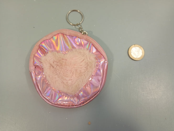 Bourse rose irrisé ,coeur peluche, moins cher chez Petit Kiwi