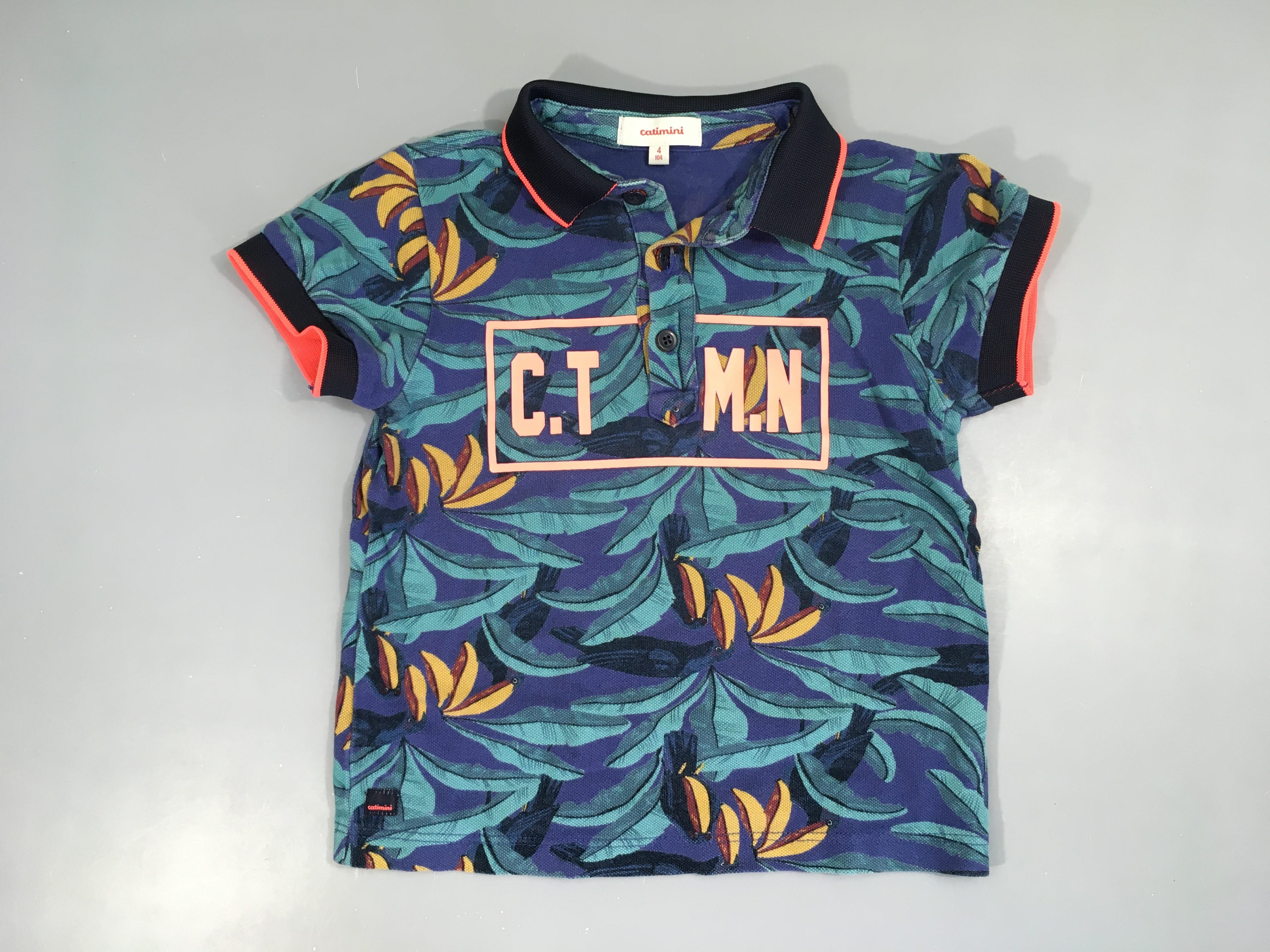 Polo m.c bleu/vert feuillage CTMN