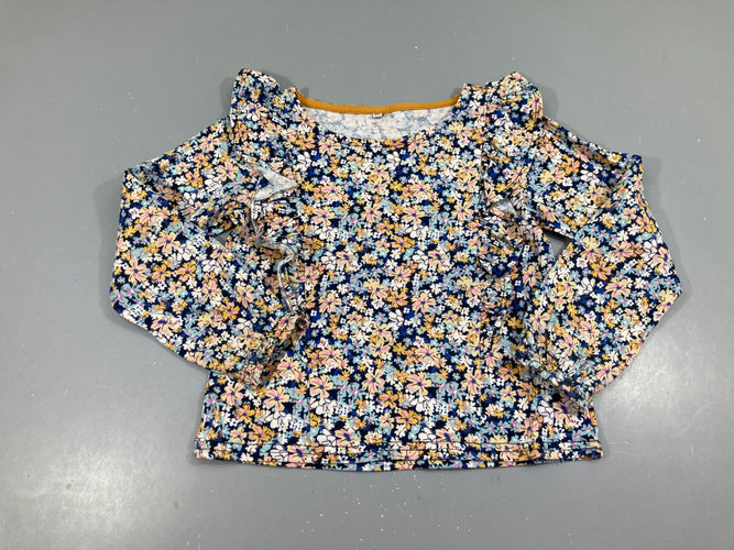 T-shirt m.l bleu foncé fleuri volants, moins cher chez Petit Kiwi