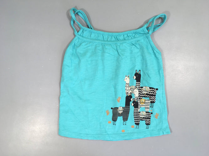 T-shirt fines bretelles bleu flammé lamas, moins cher chez Petit Kiwi