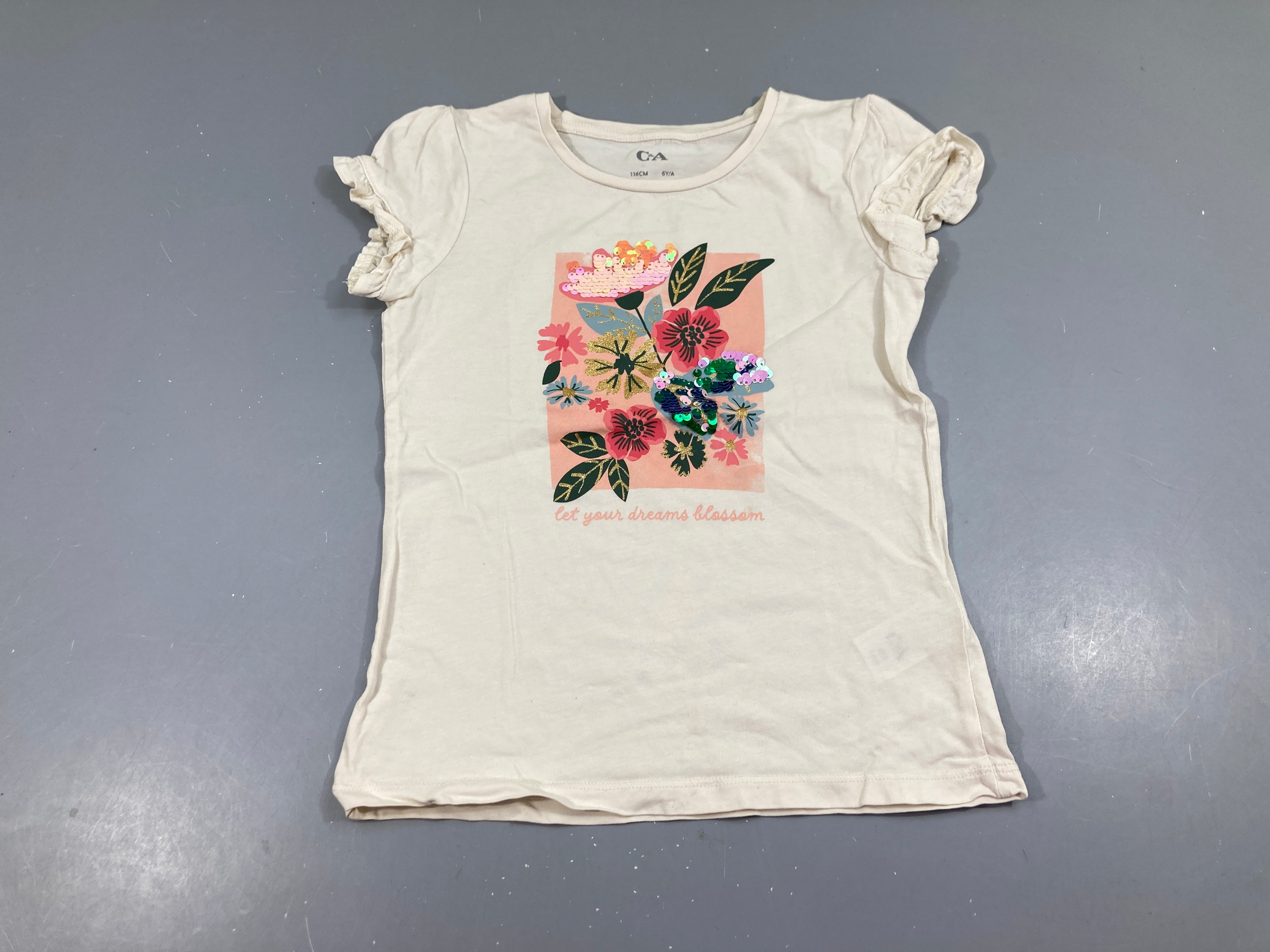 T-shirt m.c écru fleurs sequins