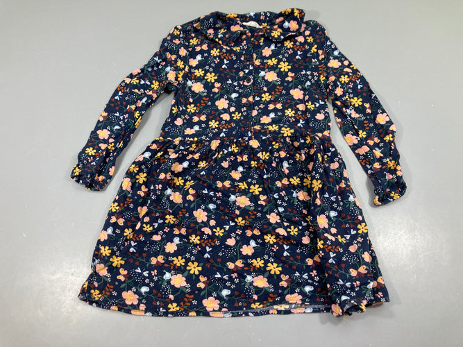 Robe chemise m.l bleu foncé fleurie, moins cher chez Petit Kiwi