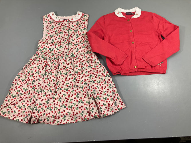 Robe s.m rose fraises col + gilet rose col fraises, moins cher chez Petit Kiwi