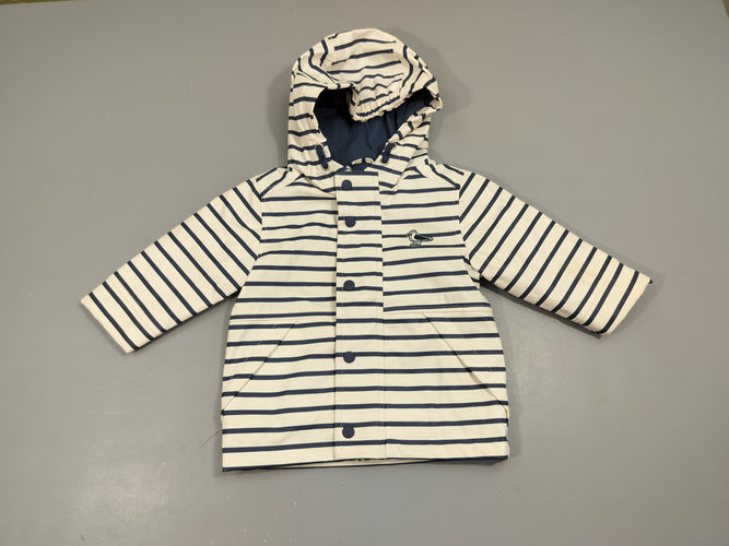 Veste  ciré blanc rayé bleu. Tâché à la manche Dessus 100% synthétique, moins cher chez Petit Kiwi