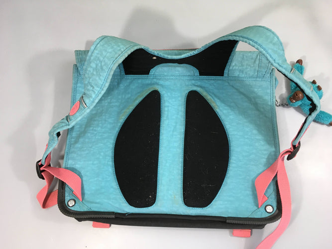 Cartable turquoise/rose, singe Olly, Kipling, extérieur à nettoyer, moins cher chez Petit Kiwi