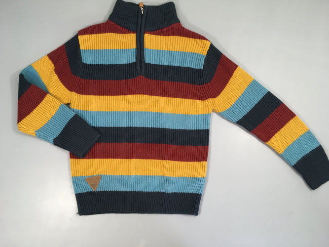 Pull épais col zippé bleu foncé rayé, moins cher chez Petit Kiwi