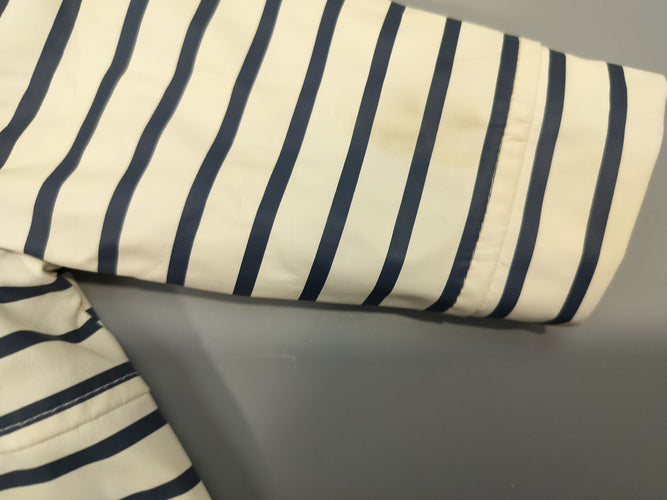 Veste  ciré blanc rayé bleu. Tâché à la manche Dessus 100% synthétique, moins cher chez Petit Kiwi