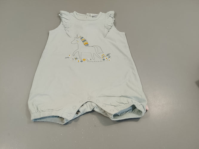 Combishort bleu clair,  licorne, moins cher chez Petit Kiwi