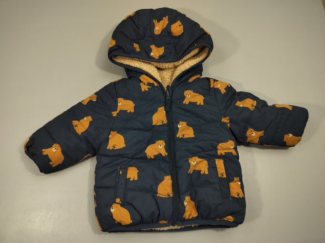 Veste réversible bleu marine ours bruns/ moutonné beige, moins cher chez Petit Kiwi