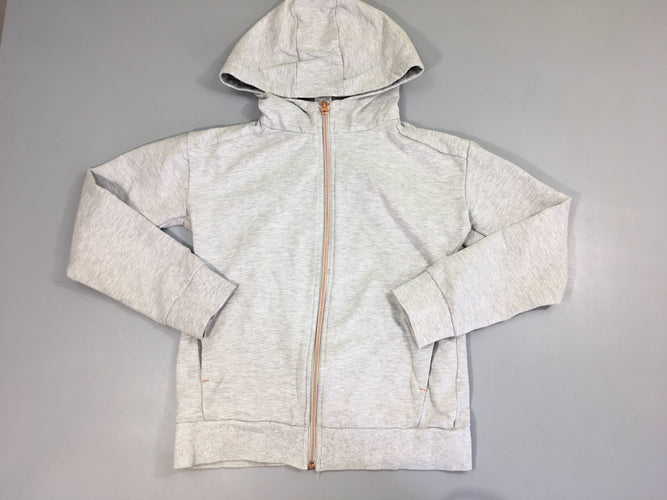 Sweat zippéà capuche gris chiné, un peu bouloché, moins cher chez Petit Kiwi