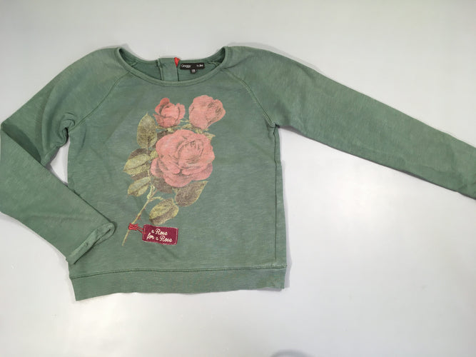 Sweat fin vert chiné fleurs, moins cher chez Petit Kiwi