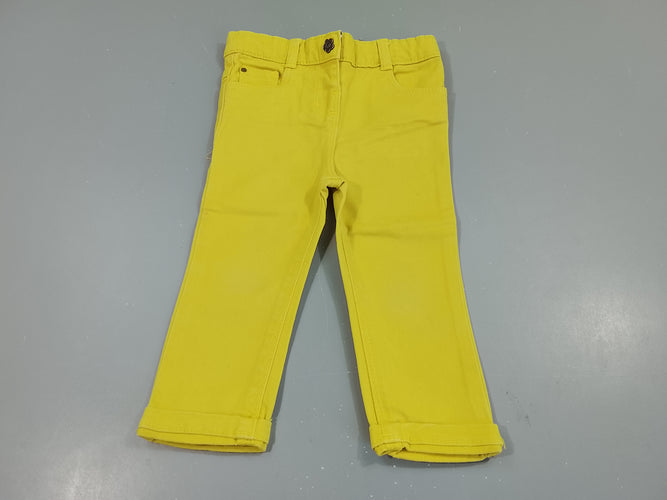 Pantalon denim jaune bouton fleur, moins cher chez Petit Kiwi