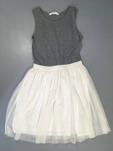 Robe s.m molleton côtes gris bas tulle blanc, moins cher chez Petit Kiwi