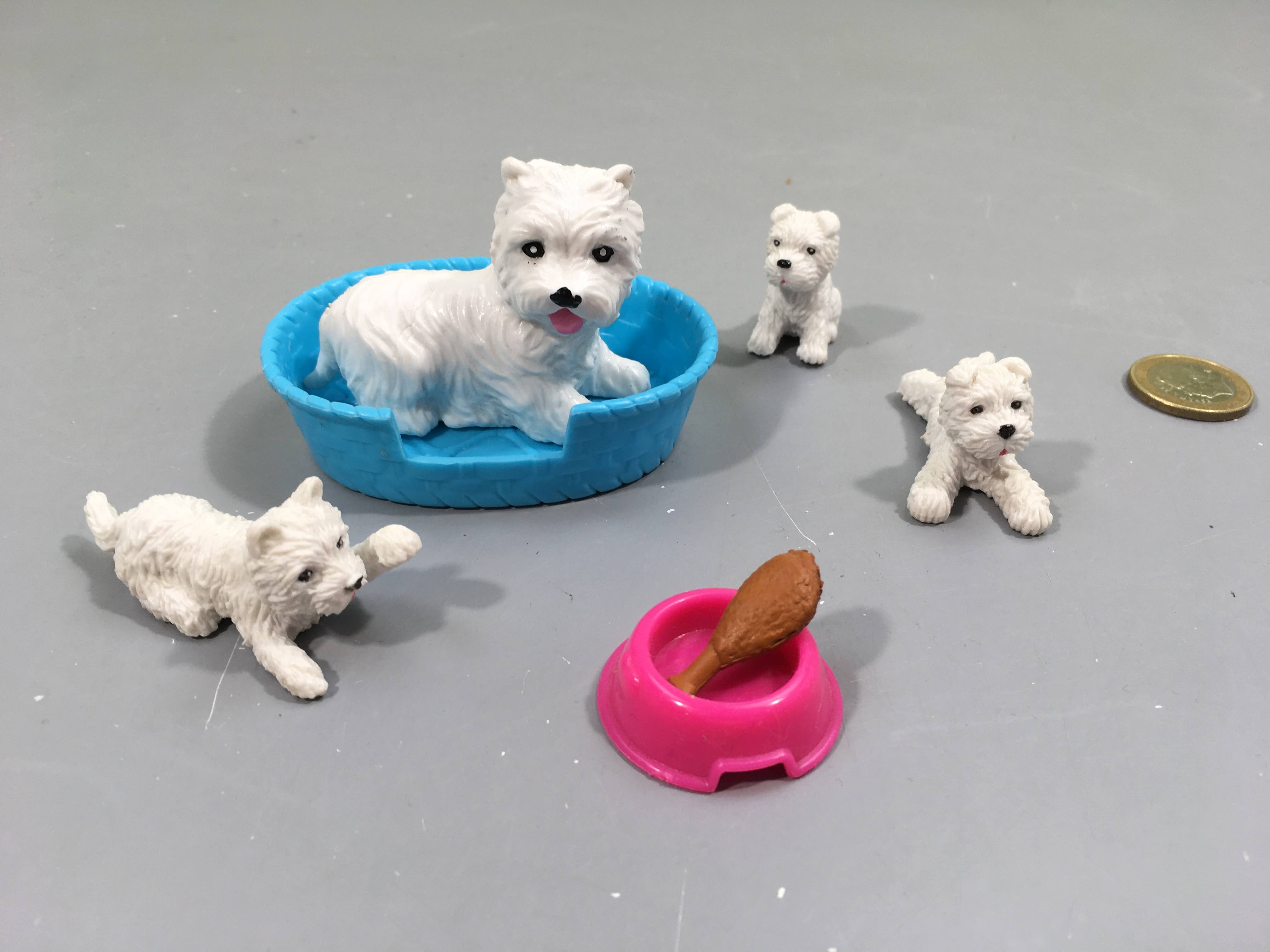 Lots de chien-chiots avec panier et gamelle