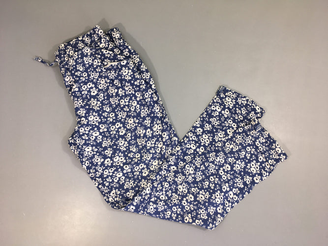 Pantalon fluide bleu fleurs, moins cher chez Petit Kiwi