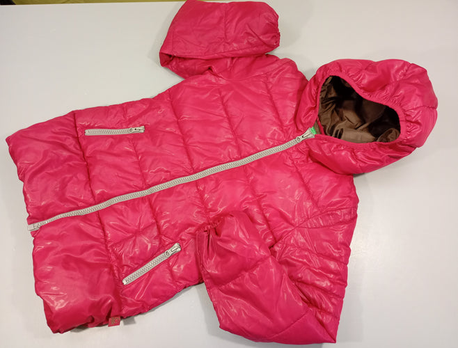 Manteau long  zippé à capuche  rouge  ouatiné, moins cher chez Petit Kiwi