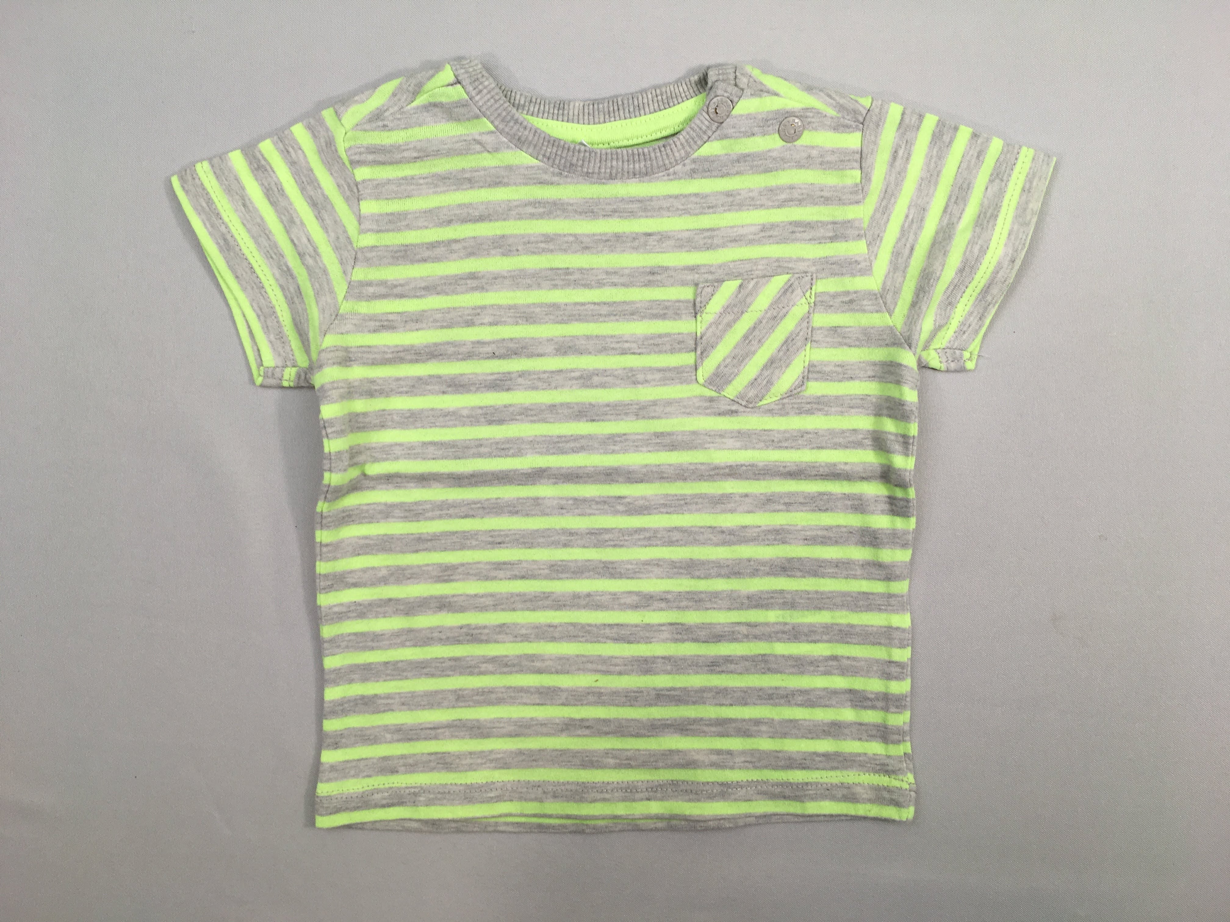 T-shirt m.c gris chiné rayé jaune poche