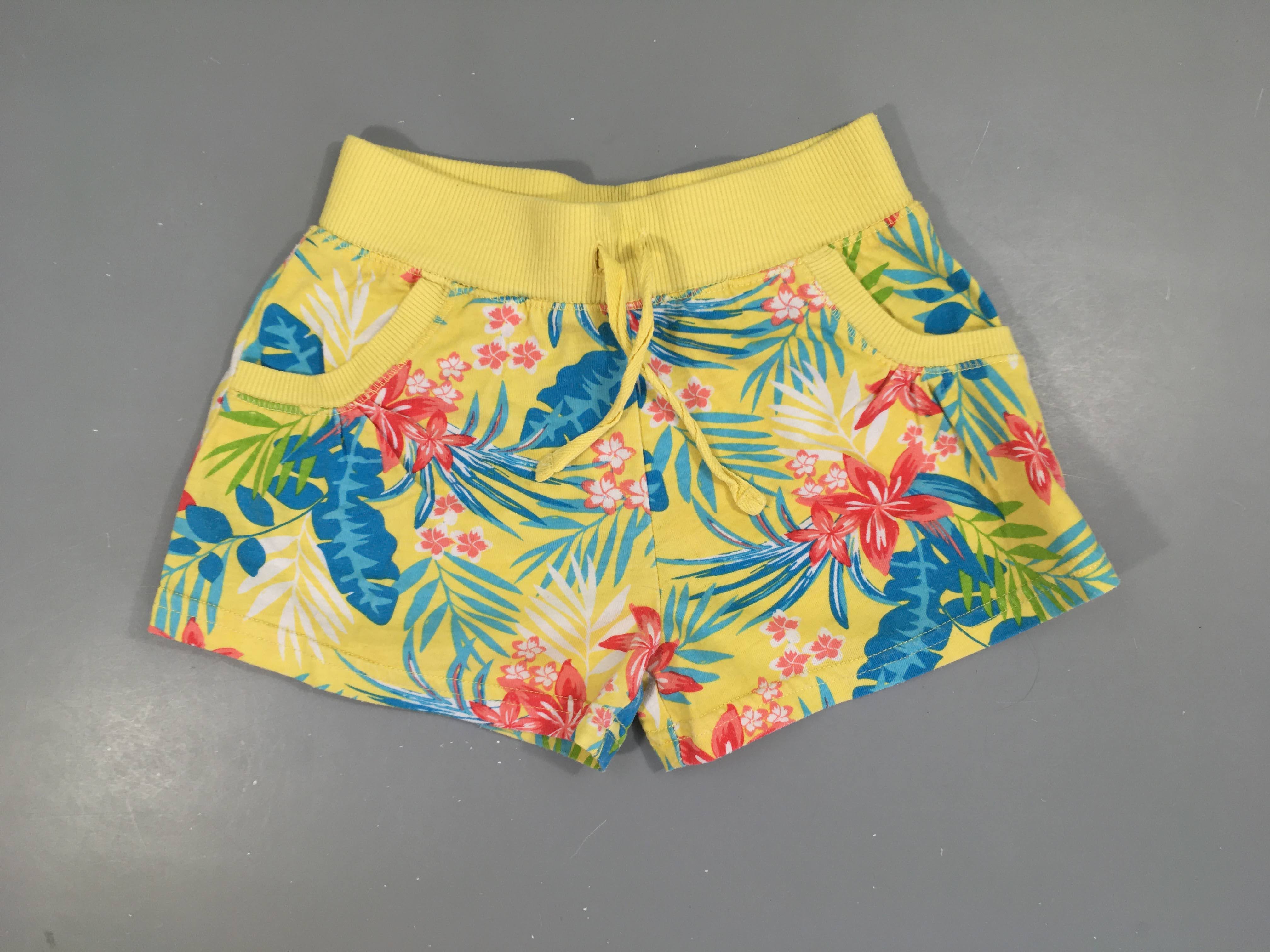 Short jersey jaune feuillage fleurs, bouloché