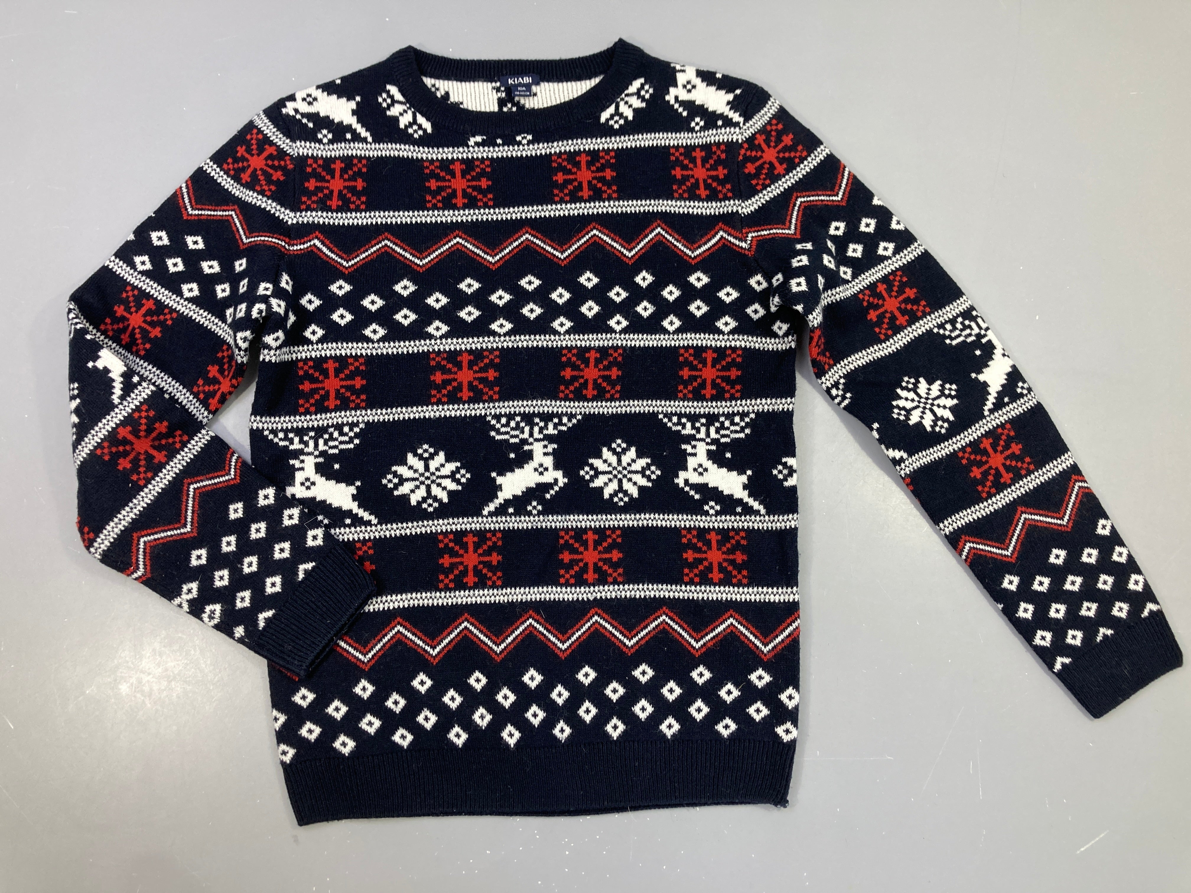 Pull bleu marine rayé blanc/boge Noël,