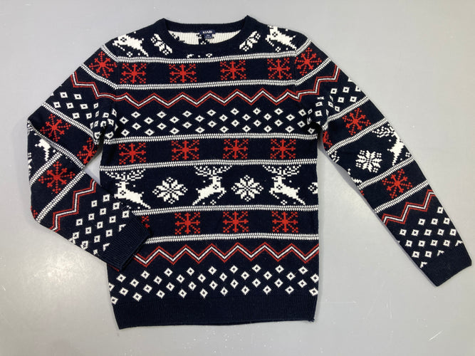 Pull bleu marine rayé blanc/boge Noël,, moins cher chez Petit Kiwi