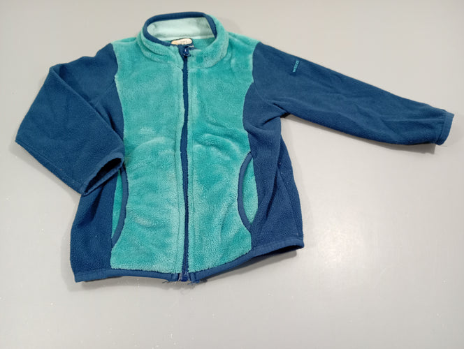 Gilet zippé turquoise et bleu marine bi-matière polar et duveteux, moins cher chez Petit Kiwi