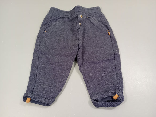 Pantalon molleton bleu marine chiné à revers, légèrement bouloché, moins cher chez Petit Kiwi