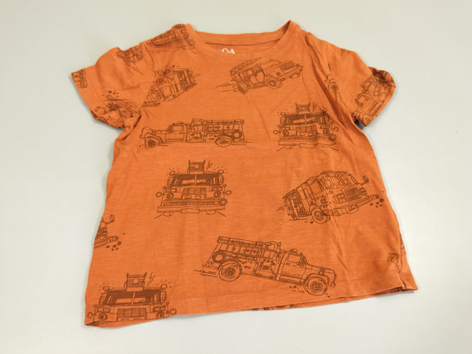 T-shirt m.c rouille, camions de pompier, moins cher chez Petit Kiwi