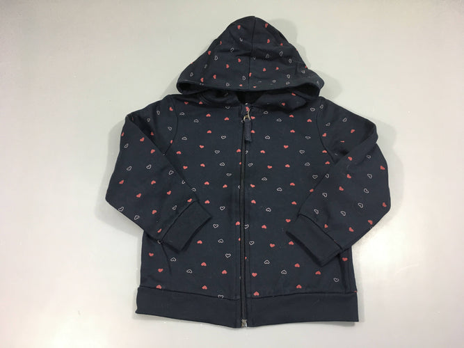 Sweat zippé à capuche bleu foncé coeurs, moins cher chez Petit Kiwi