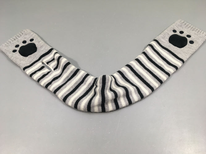 Echarpe grise rayé blanc noir, empreintes de pattes, moins cher chez Petit Kiwi