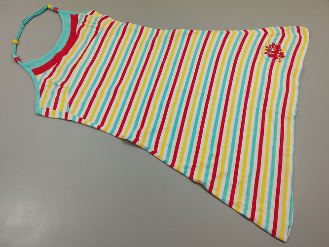 Robe s.m  rayé rose, bleu, blanc, jaune  tour de cou perles,, moins cher chez Petit Kiwi